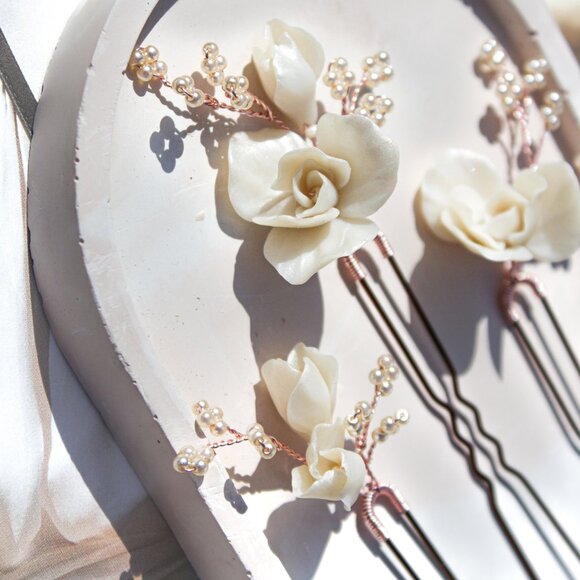 Porcelain Flower Hair Pins, Set of 3 main image 6